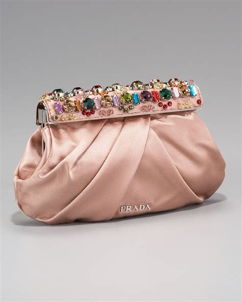 Prada Raso Jeweled Clutch, Nudo/Nude 